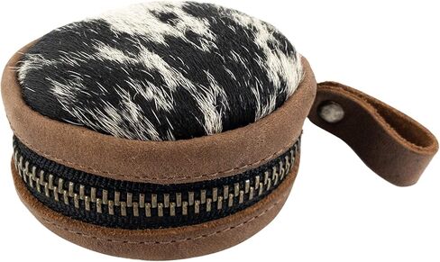 Western Leather Works, Rounded Coin Case Handmade from Full Grain Leather, Organizer Pouch, Carry Bag, Portable Charging Cable Holder, Travel & Commuter Accessories - Furry in Kuwait