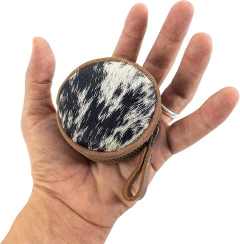 Western Leather Works, Rounded Coin Case Handmade from Full Grain Leather, Organizer Pouch, Carry Bag, Portable Charging Cable Holder, Travel & Commuter Accessories - Furry in Kuwait