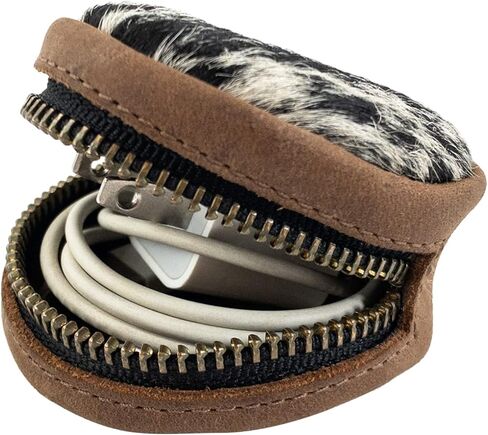 Western Leather Works, Rounded Coin Case Handmade from Full Grain Leather, Organizer Pouch, Carry Bag, Portable Charging Cable Holder, Travel & Commuter Accessories - Furry in Kuwait