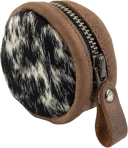 Western Leather Works, Rounded Coin Case Handmade from Full Grain Leather, Organizer Pouch, Carry Bag, Portable Charging Cable Holder, Travel & Commuter Accessories - Furry in Kuwait