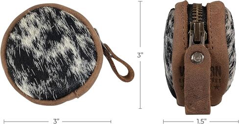 Western Leather Works, Rounded Coin Case Handmade from Full Grain Leather, Organizer Pouch, Carry Bag, Portable Charging Cable Holder, Travel & Commuter Accessories - Furry in Kuwait