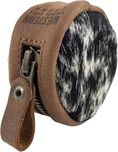 Western Leather Works, Rounded Coin Case Handmade from Full Grain Leather, Organizer Pouch, Carry Bag, Portable Charging Cable Holder, Travel & Commuter Accessories - Furry in Kuwait
