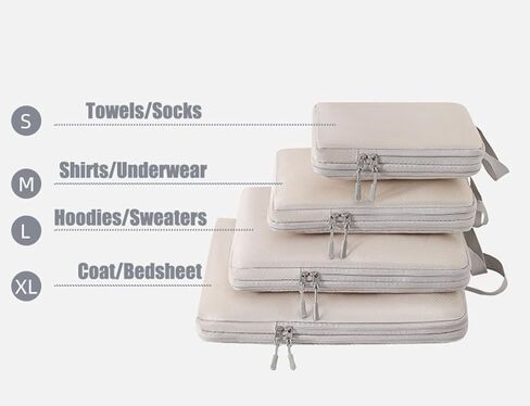 مجموعة من 4 قطع من مكعبات التعبئة المضغوطة لحقيبة السفر، وحقائب تخزين أمتعة السفر القابلة للتوسيع، ومنظمات إكسسوارات السفر (بيج) in Kuwait