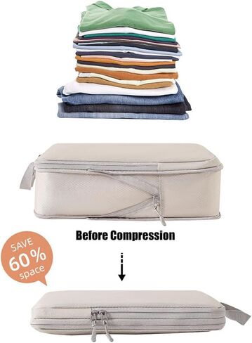 مجموعة من 4 قطع من مكعبات التعبئة المضغوطة لحقيبة السفر، وحقائب تخزين أمتعة السفر القابلة للتوسيع، ومنظمات إكسسوارات السفر (بيج) in Kuwait