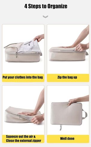 مجموعة من 4 قطع من مكعبات التعبئة المضغوطة لحقيبة السفر، وحقائب تخزين أمتعة السفر القابلة للتوسيع، ومنظمات إكسسوارات السفر (بيج) in Kuwait