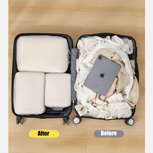 مجموعة من 4 قطع من مكعبات التعبئة المضغوطة لحقيبة السفر، وحقائب تخزين أمتعة السفر القابلة للتوسيع، ومنظمات إكسسوارات السفر (بيج) in Kuwait