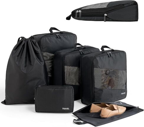 TEUEN 6 Set Compression Packing Cubes for Suitcases, Expandable Large Capacity Luggage Organizer Bags Set for Travel Accessories Travel Essentials Waterproof Durable Lightweight Travel Cubes in Kuwait