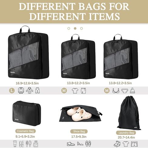 TEUEN 6 Set Compression Packing Cubes for Suitcases, Expandable Large Capacity Luggage Organizer Bags Set for Travel Accessories Travel Essentials Waterproof Durable Lightweight Travel Cubes in Kuwait