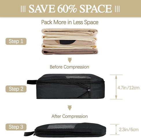 TEUEN 6 Set Compression Packing Cubes for Suitcases, Expandable Large Capacity Luggage Organizer Bags Set for Travel Accessories Travel Essentials Waterproof Durable Lightweight Travel Cubes in Kuwait