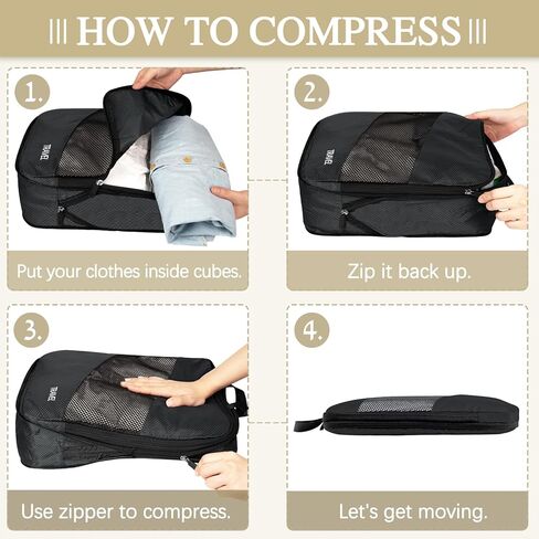 TEUEN 6 Set Compression Packing Cubes for Suitcases, Expandable Large Capacity Luggage Organizer Bags Set for Travel Accessories Travel Essentials Waterproof Durable Lightweight Travel Cubes in Kuwait