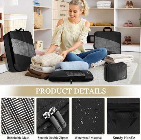 TEUEN 6 Set Compression Packing Cubes for Suitcases, Expandable Large Capacity Luggage Organizer Bags Set for Travel Accessories Travel Essentials Waterproof Durable Lightweight Travel Cubes in Kuwait