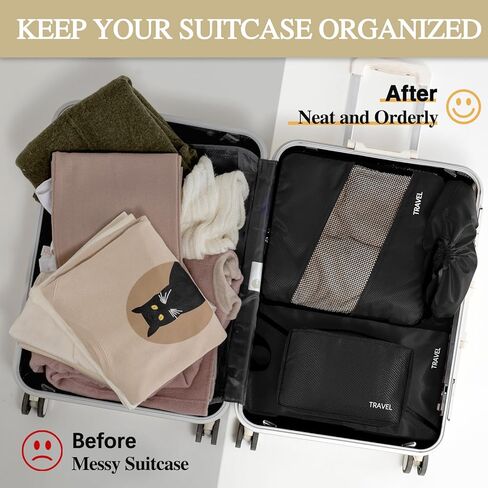 TEUEN 6 Set Compression Packing Cubes for Suitcases, Expandable Large Capacity Luggage Organizer Bags Set for Travel Accessories Travel Essentials Waterproof Durable Lightweight Travel Cubes in Kuwait