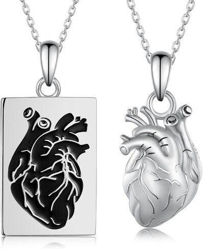 TYSO Matching Necklace for Couples 925 Sterling Silver Anatomical Heart Necklace Couples Necklace Set for Couple Lovers Valentine's Day Gift in Saudi Arabia