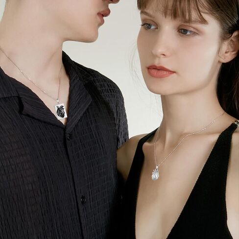 TYSO Matching Necklace for Couples 925 Sterling Silver Anatomical Heart Necklace Couples Necklace Set for Couple Lovers Valentine's Day Gift in Saudi Arabia