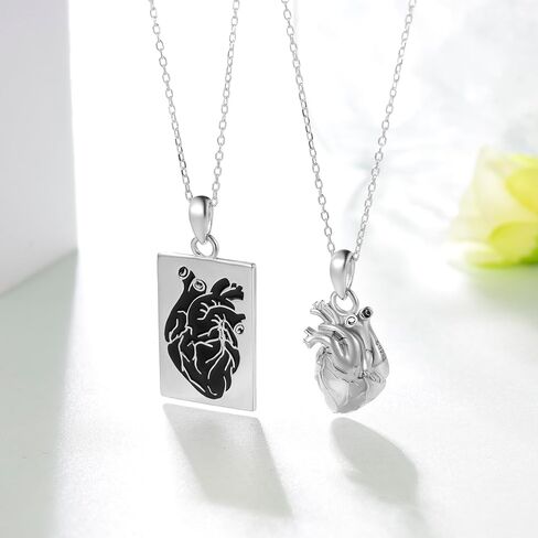 TYSO Matching Necklace for Couples 925 Sterling Silver Anatomical Heart Necklace Couples Necklace Set for Couple Lovers Valentine's Day Gift in Saudi Arabia