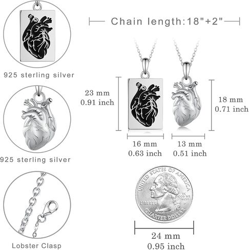 TYSO Matching Necklace for Couples 925 Sterling Silver Anatomical Heart Necklace Couples Necklace Set for Couple Lovers Valentine's Day Gift in Saudi Arabia