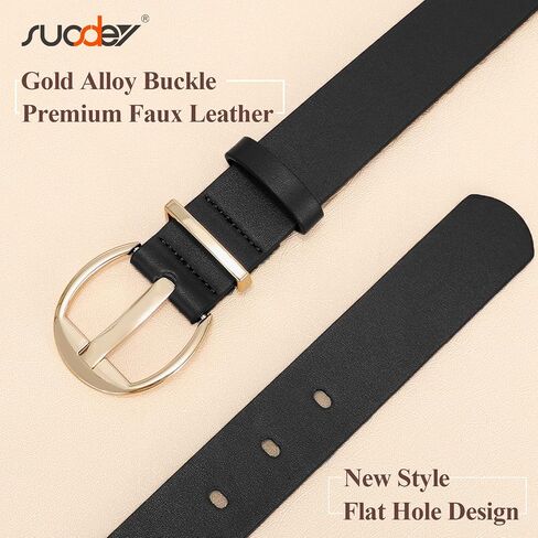 SUOSDEY 2 Pack Fashion Womens Leather Belts Black Brown Ladies Belt with Gold Buckle for Jeans Pants Dresses in Saudi Arabia
