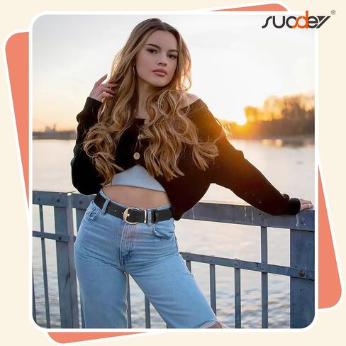 SUOSDEY 2 Pack Fashion Womens Leather Belts Black Brown Ladies Belt with Gold Buckle for Jeans Pants Dresses in Saudi Arabia
