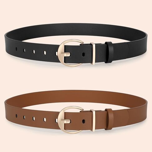 SUOSDEY 2 Pack Fashion Womens Leather Belts Black Brown Ladies Belt with Gold Buckle for Jeans Pants Dresses in Saudi Arabia