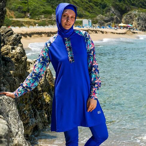 ملابس سباحة إسلامية بأكمام طويلة من eo elif okur للنساء المسلمات المحتشمات 5 قطع | غطاء كامل للحماية من الطفح الجلدي بوركيني | ملابس السباحة العربية in Kuwait
