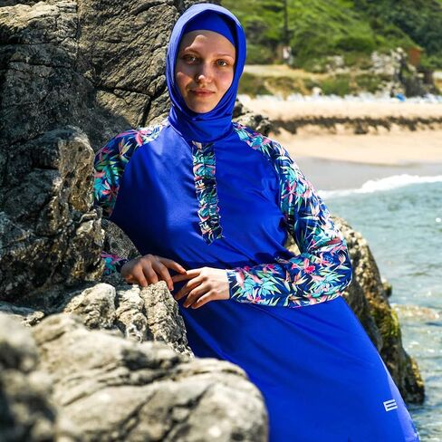 ملابس سباحة إسلامية بأكمام طويلة من eo elif okur للنساء المسلمات المحتشمات 5 قطع | غطاء كامل للحماية من الطفح الجلدي بوركيني | ملابس السباحة العربية in Kuwait