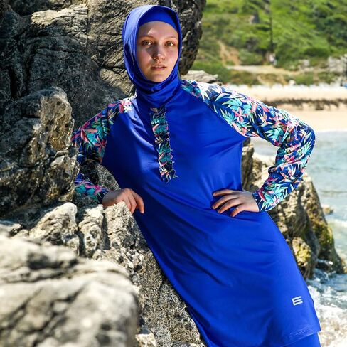 ملابس سباحة إسلامية بأكمام طويلة من eo elif okur للنساء المسلمات المحتشمات 5 قطع | غطاء كامل للحماية من الطفح الجلدي بوركيني | ملابس السباحة العربية in Kuwait