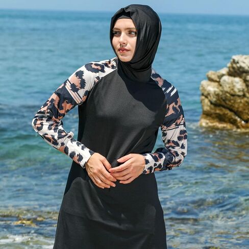 ملابس سباحة إسلامية بأكمام طويلة من eo elif okur للنساء المسلمات المحتشمات 5 قطع | غطاء كامل للحماية من الطفح الجلدي بوركيني | ملابس السباحة العربية in Kuwait