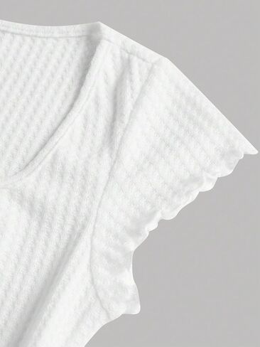 تي شيرتات COZYEASE للفتيات مزينة بزخرفة الخس، قمصان قصيرة أمامية مكشكشة، قمصان كاجوال على شكل قلب in Saudi Arabia