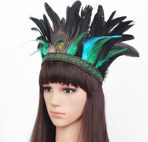 Acenail ريشة عقال الطاووس الهندي Fascinator عصابات الرأس الزخرفية كرنفال خوذة تاج ماردي غرا الغجر غطاء الرأس هالوين حفلة موسيقية زي أغطية الرأس بوهو اكسسوارات الشعر للنساء والفتيات in Kuwait
