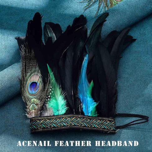 Acenail ريشة عقال الطاووس الهندي Fascinator عصابات الرأس الزخرفية كرنفال خوذة تاج ماردي غرا الغجر غطاء الرأس هالوين حفلة موسيقية زي أغطية الرأس بوهو اكسسوارات الشعر للنساء والفتيات in Kuwait