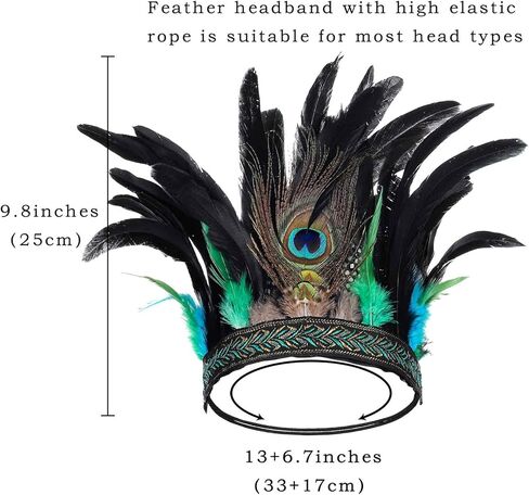 Acenail ريشة عقال الطاووس الهندي Fascinator عصابات الرأس الزخرفية كرنفال خوذة تاج ماردي غرا الغجر غطاء الرأس هالوين حفلة موسيقية زي أغطية الرأس بوهو اكسسوارات الشعر للنساء والفتيات in Kuwait