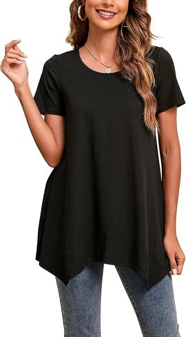 ENMAIN Tunic Tops for Women Plus Size Short Sleeve Top Loose Fit Dressy Casual Swing Summer Tunics Tops to Wear with Leggings in Saudi Arabia