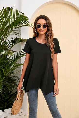 ENMAIN Tunic Tops for Women Plus Size Short Sleeve Top Loose Fit Dressy Casual Swing Summer Tunics Tops to Wear with Leggings in Saudi Arabia