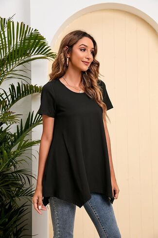 ENMAIN Tunic Tops for Women Plus Size Short Sleeve Top Loose Fit Dressy Casual Swing Summer Tunics Tops to Wear with Leggings in Saudi Arabia