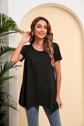 ENMAIN Tunic Tops for Women Plus Size Short Sleeve Top Loose Fit Dressy Casual Swing Summer Tunics Tops to Wear with Leggings in Saudi Arabia