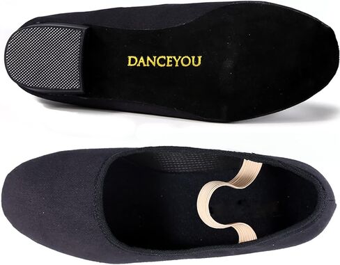 حذاء رقص DANCEYOU باللون الأسود من القماش مع حزام مطاطي للنساء والأطفال الصغار in Kuwait