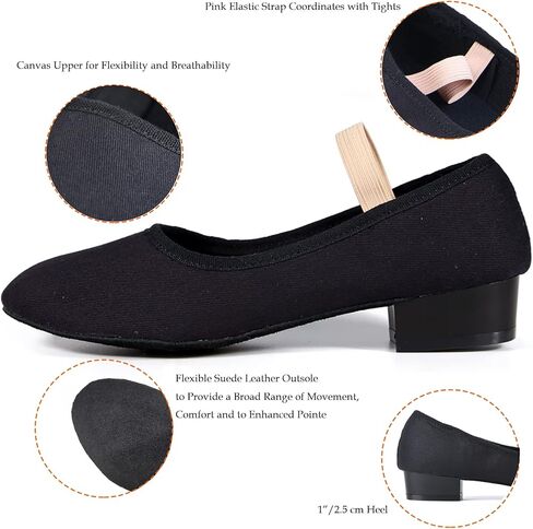 حذاء رقص DANCEYOU باللون الأسود من القماش مع حزام مطاطي للنساء والأطفال الصغار in Kuwait