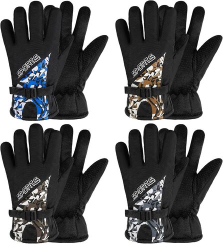 Bencailor 4 Pairs Kids Winter Gloves Waterproof Snow Ski Gloves Warm Unisex Snowboard Camouflage Gloves for Cold Weather Boys Girls in Saudi Arabia