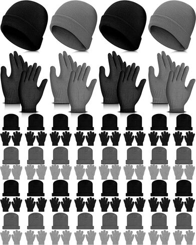 Handepo 30 Set Kid Winter Beanie and Gloves Bulk Knit Hat Gloves Pack Warm Unisex Cold Weather Hat for Homeless Shelter Gift in Saudi Arabia