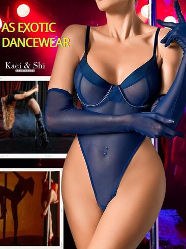 Kaei&Shi Sheer Corset Bodysuit, High Cut, Matching Gloves, Mesh Lingerie in Saudi Arabia