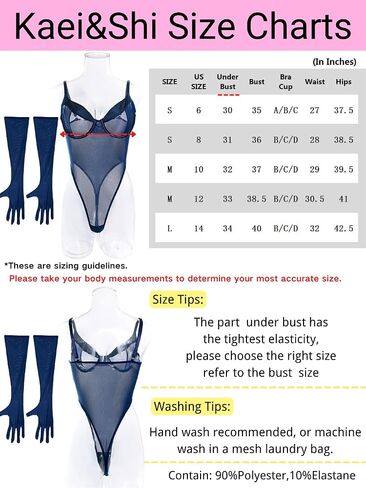 Kaei&Shi Sheer Corset Bodysuit, High Cut, Matching Gloves, Mesh Lingerie in Saudi Arabia