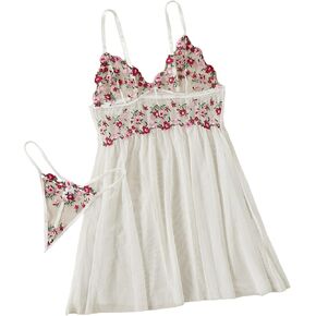 OYOANGLE Women's 2 Piece Floral Embroidery Mesh Sheer Lace Slips Babydolls Bra and Panty Underwire Lingerie Sets in Saudi Arabia