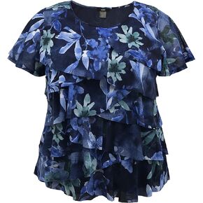 LEEBE Women and Plus Size Printed Mesh Ruffle Top (Small-5X)