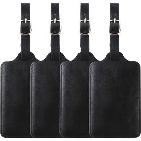 SOBEIT Luggage Tags for Suitcase, Leather Luggage Tag with Full Back Privacy Cover for Suitcase Baggage Bag (4Pack, Black)