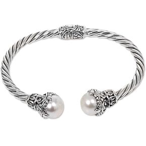 NOVICA Artisan Handmade Cultured Freshwater Pearl Cuff Bracelet .925 Sterling Silver from Indonesia 'Sterling Rope' in Saudi Arabia