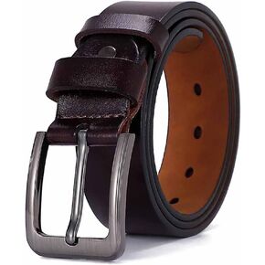HYCOPROT Men's Belt, Leather Dress Belt with Single Prong Buckle 1.5'' for Casual and Business Adjustable Trim to Fit