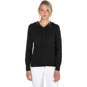 JENNIE LIU Women's 100% Pure Cashmere Long Sleeve Zip Hoodie Cardigan Sweater