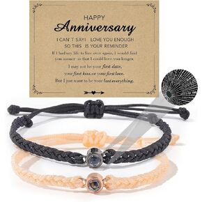 100 Languages I Love You Projection Bracelets for Couples Set of Two Rope String Bracelets with Multilingual I Love You Message, Perfect Romantic Gift for Him and Her, Adjustable Size and Waterproof Design in Kuwait