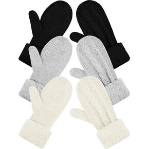 SATINIOR 3 Pairs Women's Winter Knit Mittens Gloves Warm Soft Lining Gloves Thick Wool Gloves for Winter Cold Weather,Adult size in Saudi Arabia