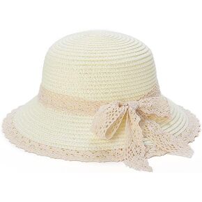 قبعة قش صيفية جيدة التهوية قابلة للطي للحماية من الاشعة فوق البنفسجية وفيونكة بحافة عريضة مرنة للشاطئ in Kuwait